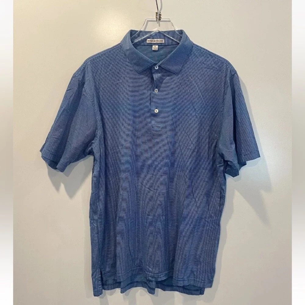 Peter Millar Blue Striped Cotton Go Polo Shirt Mens Size XL (733)‎